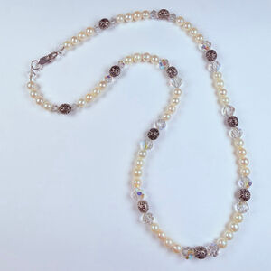 Deb Guyot Natural Pearl Crystal & Sterling Silver 925 Strand Vintage Necklace